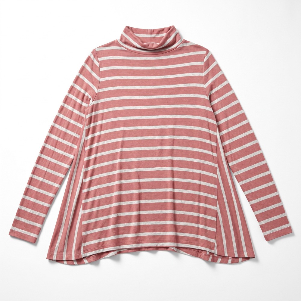 LOFT Outlet Womens S Pink Grey Striped Mock Neck Top Casual Preppy Shirt